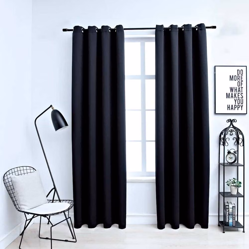 Berkfield Home Blackout Curtains with Eyelets, 2 Pack, Black, W: 140 cm, H: 245 cm – 2