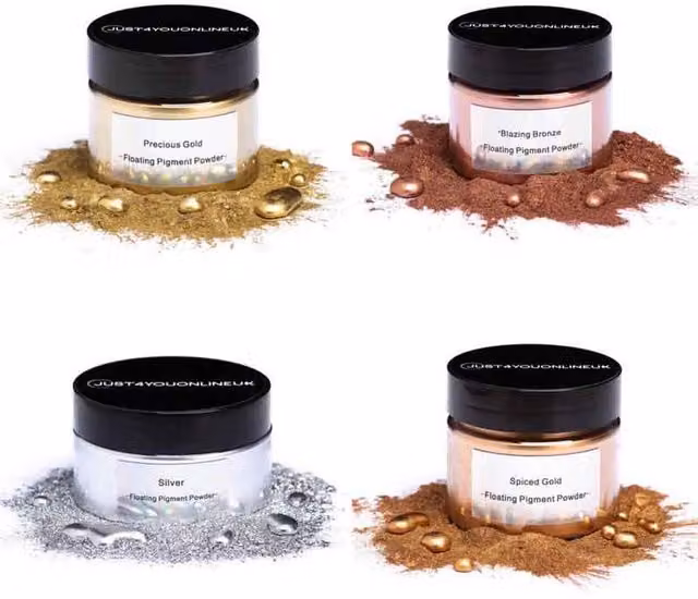 Just4youonlineUK Floating Resin Pigment Set in Gold, Silver, Bronze and Multicolour