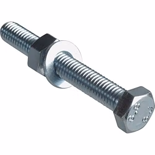 Forgefix Hex Steel Set Screws with Nuts and Washers, Silver, M8 x 60mm, Pack of 4