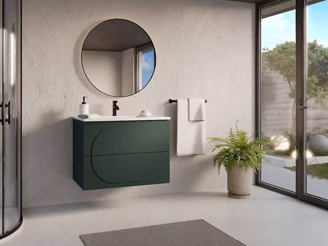 Vente-unique Wall-Hung Bathroom Vanity Unit with Inset Basin, Green and White, W: 80 cm, D: 46 cm, H: 60 cm