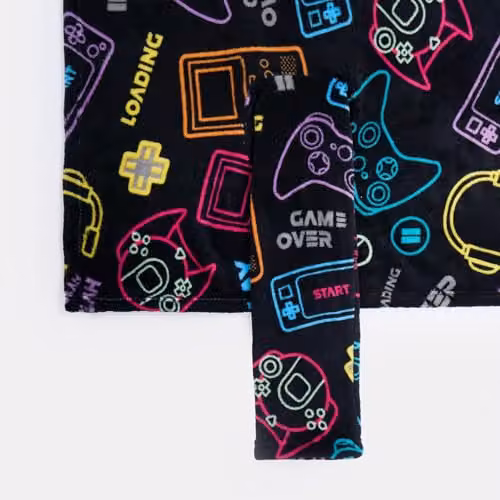 OHS Kids Wearable Fleece Gaming Blanket with Sleeves, Black, W 125 cm x H 125 cm – 5