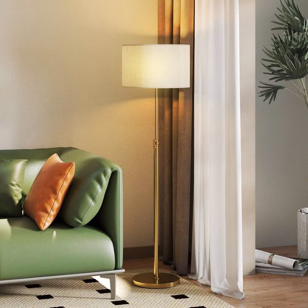 Wyld Haus Mava Adjustable Dimmable LED Floor Lamp in Gold and Beige with Linen Shade, Height: 168 cm – 3