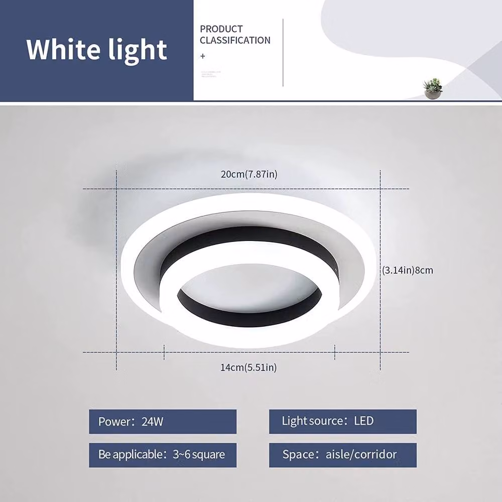 Pheashine Modern LED Round Ceiling Light, White and Black, 24W, 6500K Cool White, Diameter: 20 cm – 2