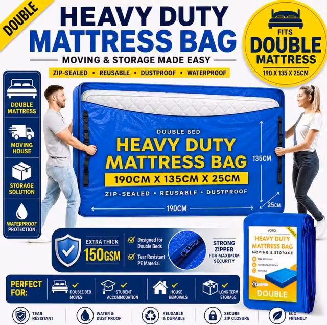 volila Waterproof and Heavy-Duty Mattress Moving Bag in Blue, Medium