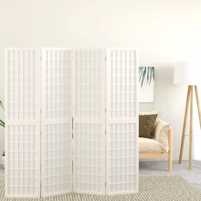 Berkfield Home Japanese Style 4-Panel Folding Room Divider, White, W: 160 cm, H: 170 cm