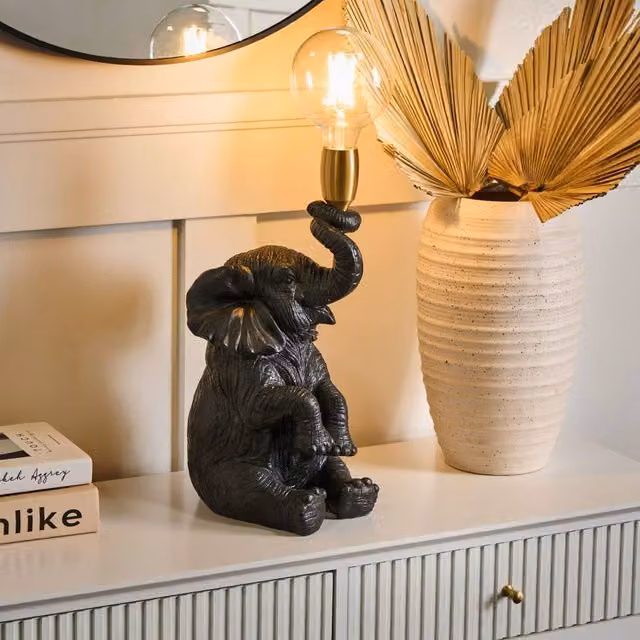 Wyld and Coco Black Elephant Polyresin Table Lamp