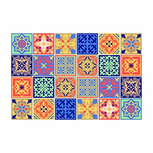 WALPLUS Mara Multicolour Geometric Wall Tile Stickers, 24pcs, 15 x 15 cm – 1
