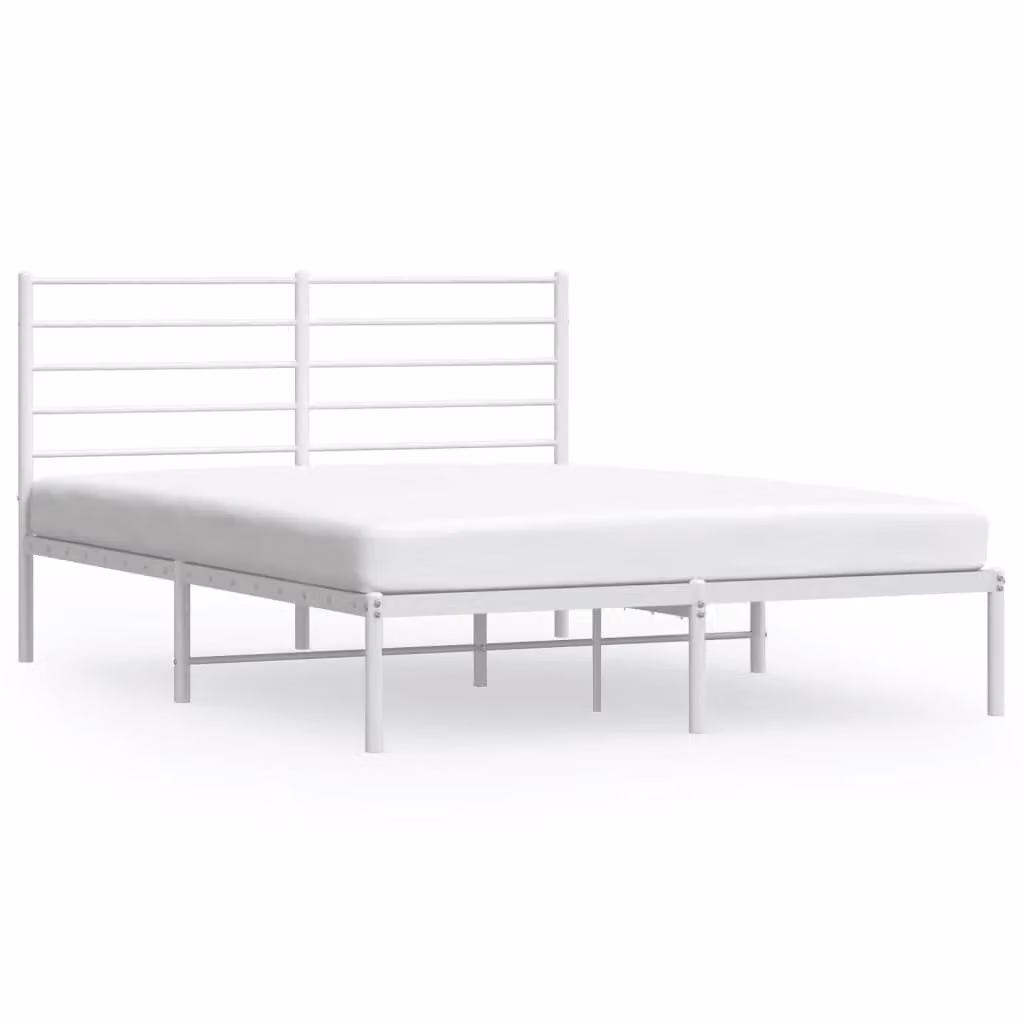 Berkfield Home Metal Bed Frame with Headboard, White, W: 140 cm, L: 200 cm – 2
