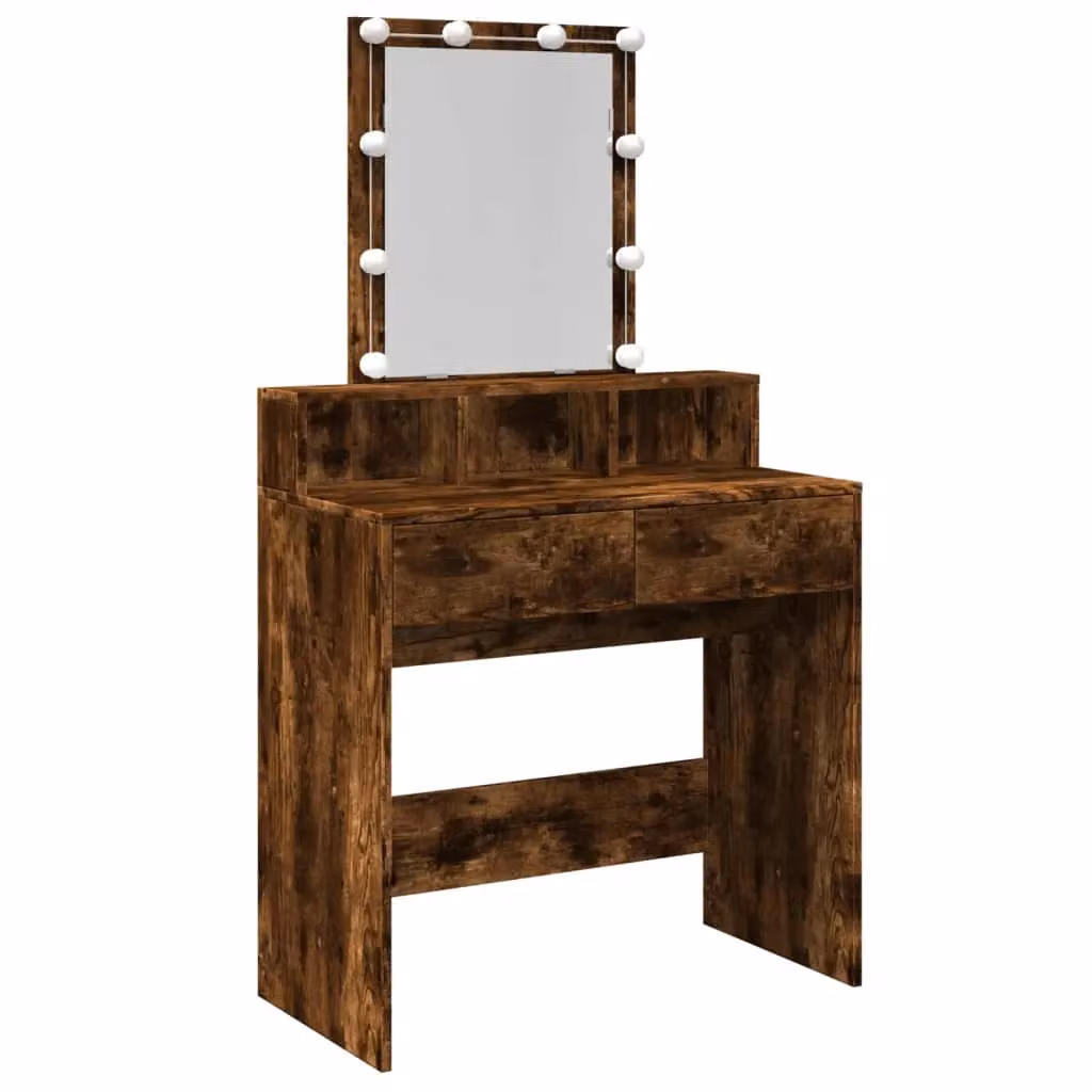 Berkfield Home Hollywood LED Dressing Table in Smoked Oak Brown, W: 80 cm, D: 41 cm, H: 144.5 cm – 2