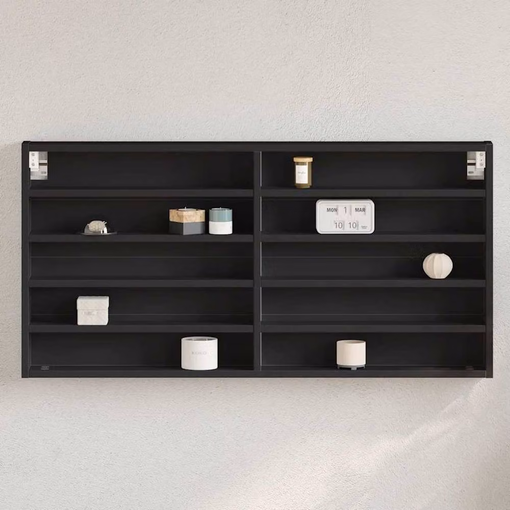 Berkfield Home Black Vitrine Cabinet with Glass Doors and Internal Shelves, W: 100 cm, D: 8.5 cm, H: 50 cm – 2