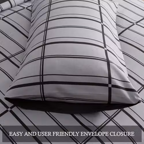 Pamposh Single Reversible Duvet Cover Set, Grey Checked Microfibre, W/D/H: 135 x 200 cm with 50 x 75 cm Pillowcase – 8