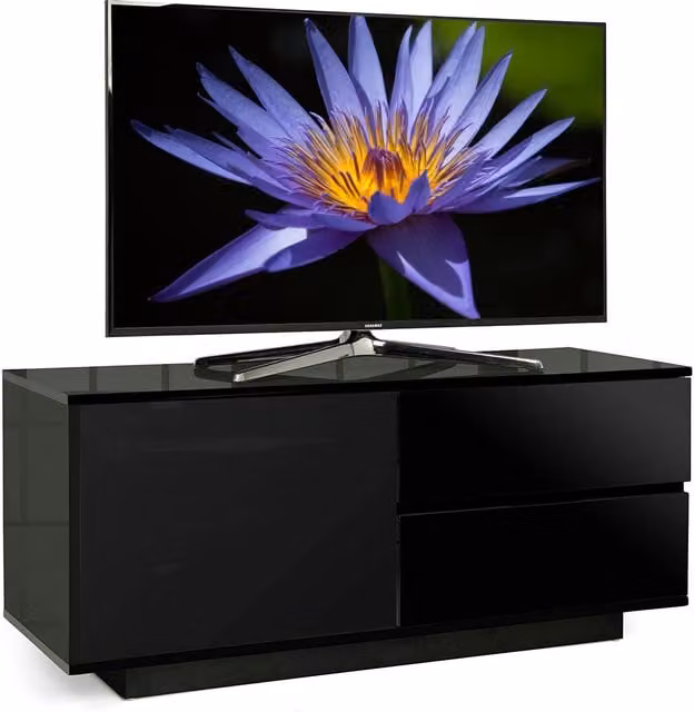 Centurion Supports Gallus Ultra Modern Glossy Black TV Cabinet with Glass