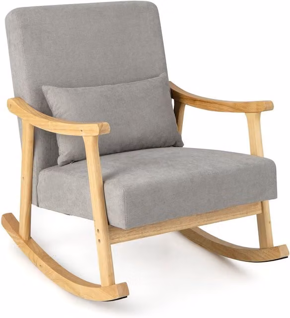 Costway Scandinavian Upholstered Relax Rocking Chair with Armrests in Grey and Brown