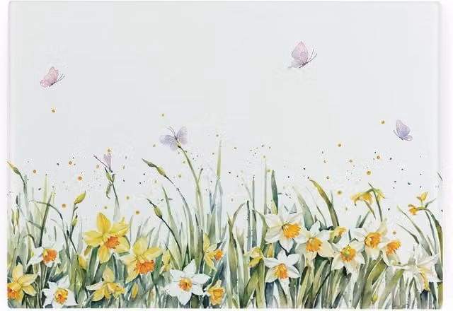 Purely Home Spring Time Daffodils Small Rectangular Glass Worktop Saver and Chopping Board in Yellow and Multicolour