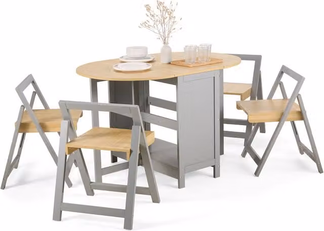 VonHaus Grey Round Folding Dining Table and Four Chair Set