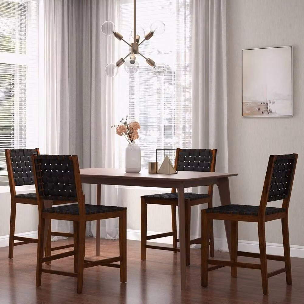 KORVIXA 2-Pack Woven Counter Height Bar Stools in Black and Multicolour with Synthetic Leather and Acacia Wood – 3