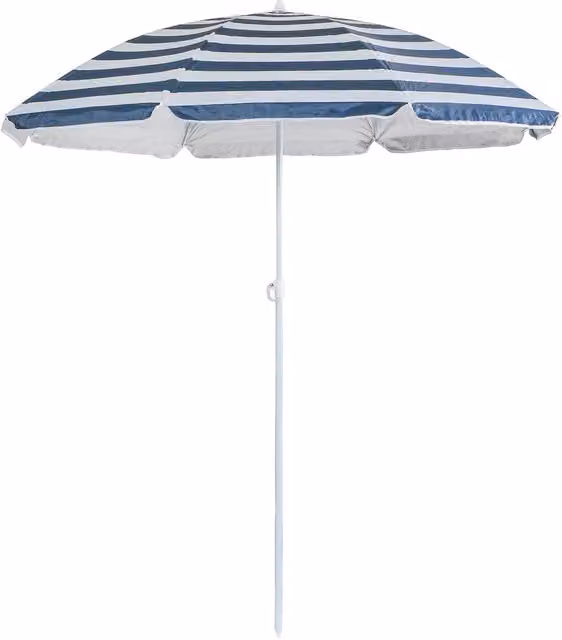 Harbour Houseware Blue and Grey Striped Metal Beach Parasol with Polyester Canopy