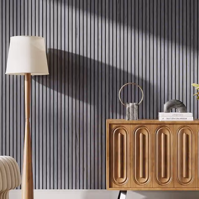 Livingandhome Self-Adhesive Wood Grain Acoustic Cladding Panel in Grey and Black PVC