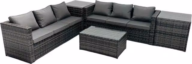Fimous 6-Seater Patio Furniture Set in Grey with Upholstered Sofa, Coffee Table and Side Tables