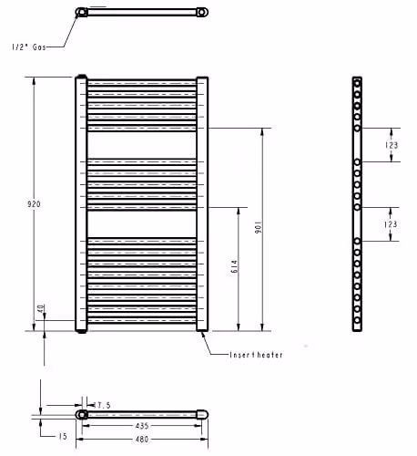 Nuie MTY154 Modern Bathroom Heated Electric Ladder Towel Rail, 500 Watt, Anthracite, H 92 cm x W 48 cm – 2