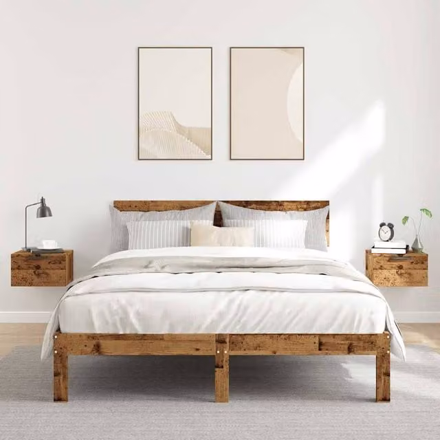 Berkfield Home Set of 2 Durable Wall-mounted Bedside Cabinets in Brown Old Wood, W/D/H: 34 x 30 x 20 cm – 1