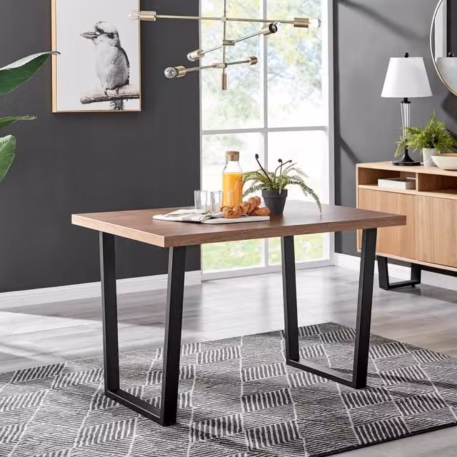 FurnitureboxUK Kylo 4-Seater Rectangular Industrial Dining Table in Brown and Black