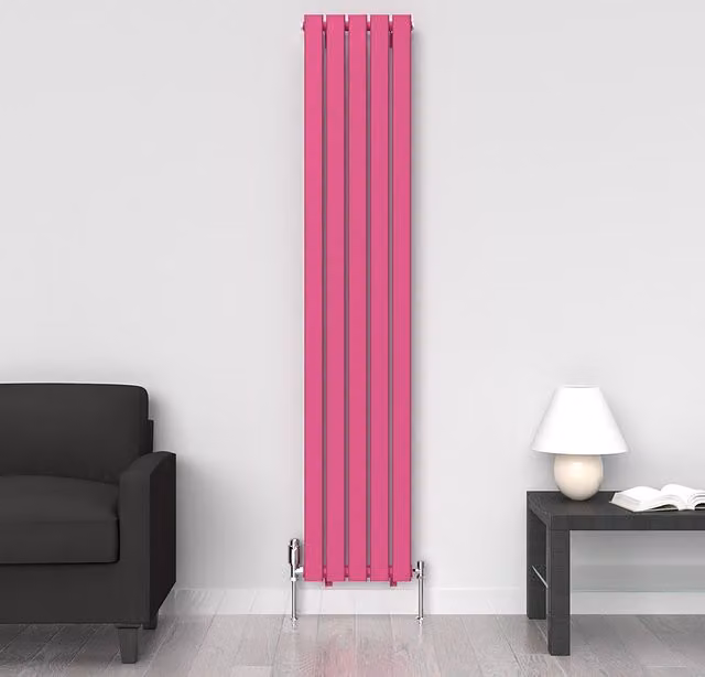 Lux Heat Flat Coloured Vertical Radiator, Pink, H 180 cm x W 35 cm