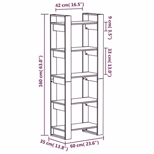 vidaXL Black Solid Wood Book Cabinet and Room Divider with Rustic Look, W/D/H: 60 x 35 x 160 cm – 3