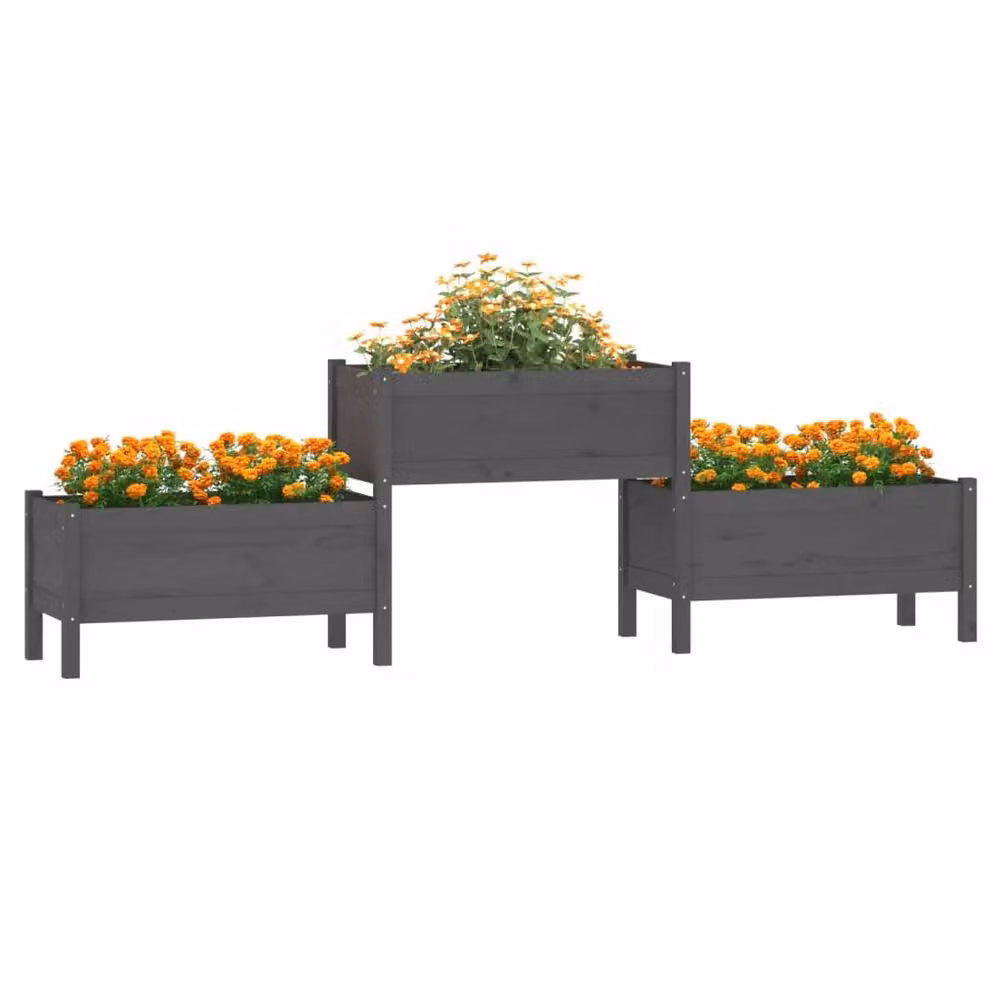 Berkfield Home Grey Solid Wood Pine Raised Bed Planter W/D/H: 245.5 x 44 x 75 cm – 3