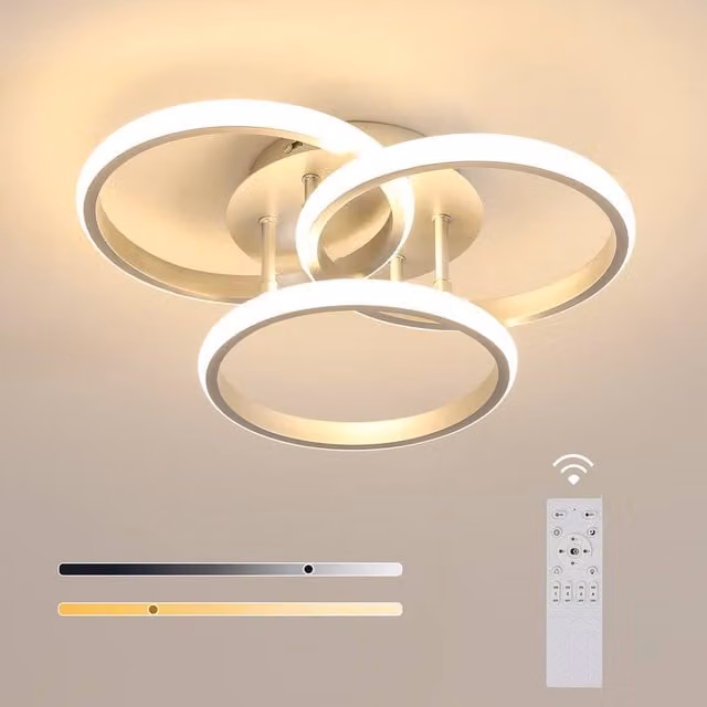 Pheashine Silver 3 Interlocking Ring LED Ceiling Light, 42W Dimmable, 3000K-6500K CCT – 1
