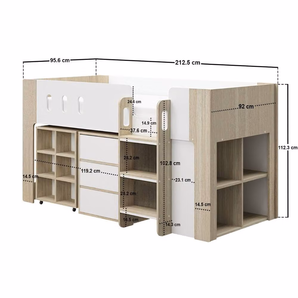 Flair Willow Mid Sleeper Bed with Desk and Drawers in White and Oak – 3