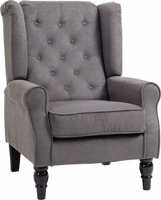 HOMCOM Wingback Occasional Armchair with Solid Wood Frame and Foam Cushion in Dark Grey Linen Fabric