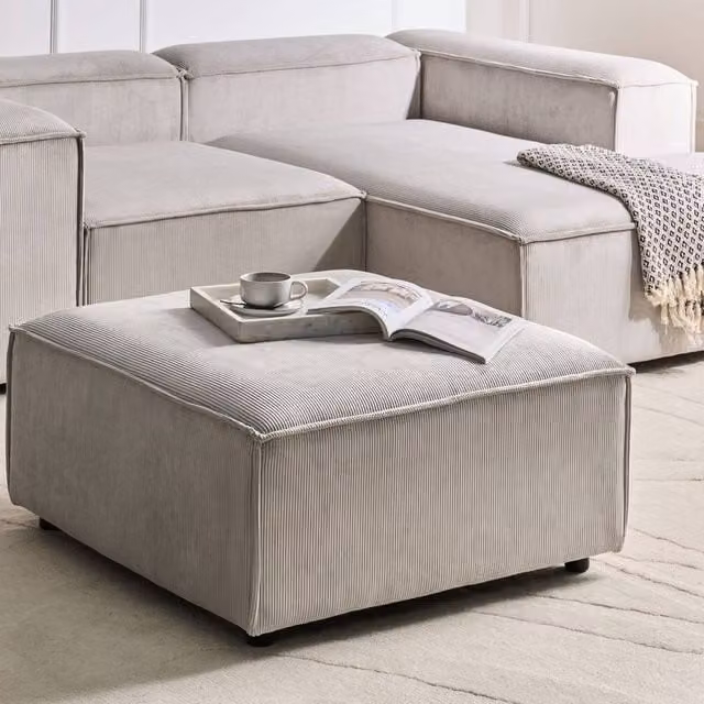 Wyld Haus Soft Body Corduroy Ottoman in Beige with Black Legs