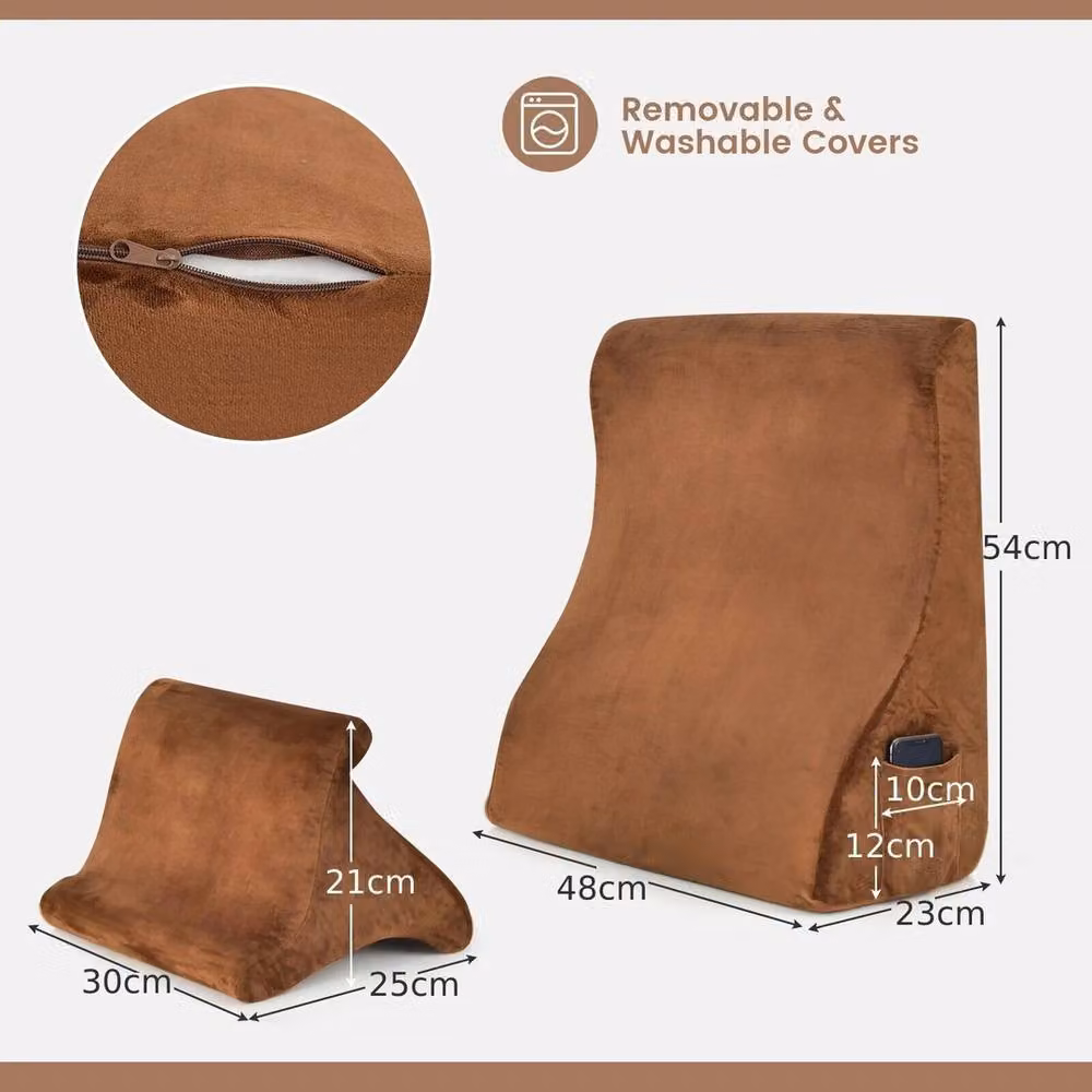 Kelvenix 4-in-1 Soft Wedge Pillow Set in Brown, Single Size, with Removable Cover for Neck, Shoulder, Back and Knee Support – 2