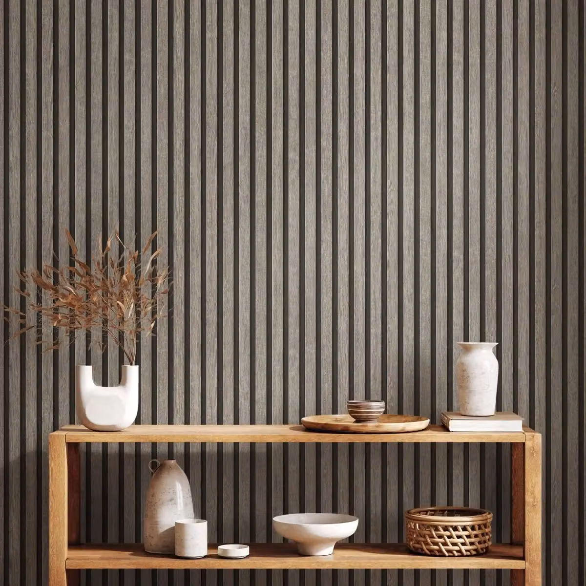 A.S. Création Grey Wood Slats Striped Vinyl Wallpaper Roll – 2
