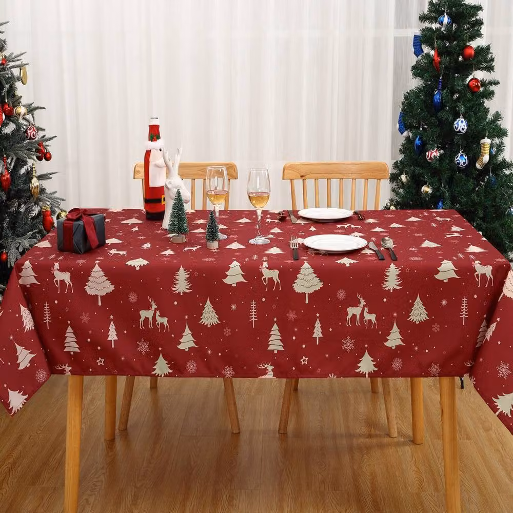 London Boutique Red Christmas Tablecloth, Waterproof and Washable Rectangular Table Cover, W: 137.16 cm, D: 274.32 cm – 3