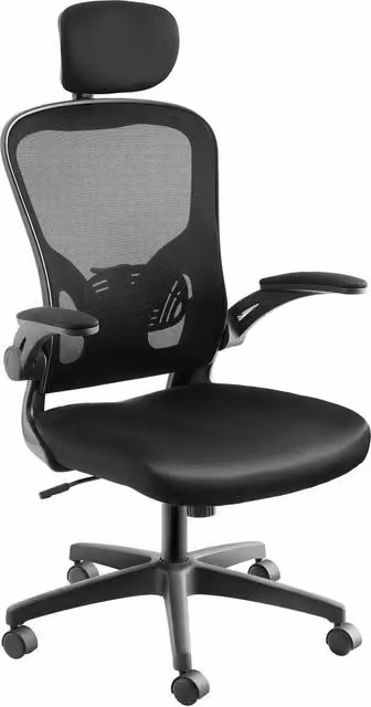 tectake Ergonomic Office Chair in Black with Mesh Backrest, Headrest and 360 Degree Swivel Function – 10