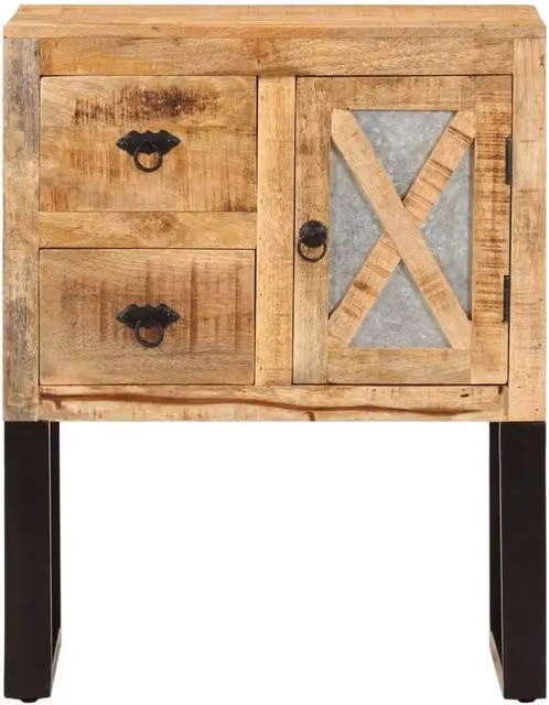 Berkfield Home Industrial Sideboard in Brown Mango Wood and Black Metal, W/D/H: 60 x 30 x 76 cm
