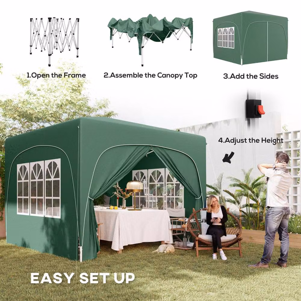 Matteo Pop-Up Gazebo Shelter in Green with Accessories, W: 300 cm, D: 300 cm, H: 273 cm – 8
