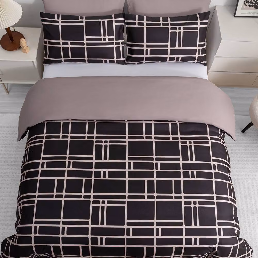 Pamposh Double Brushed Microfibre Duvet Cover Set with Zipper Closure in Brown – 3