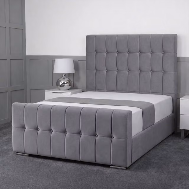 Living Comfort Bedz Belmont Plush Velvet Upholstered Bed with Slatted Base in Grey, Small Double