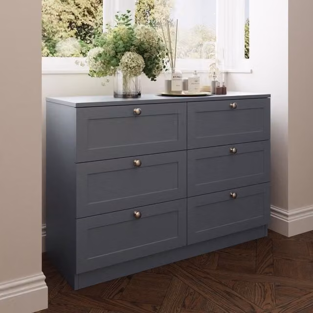 FWStyle Matt Grey 6 Drawer Shaker Style Chest of Drawers