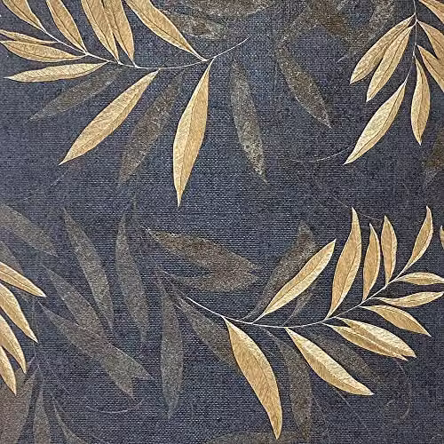 Arthouse Luxury Leaf Navy Champagne Botanical Floral Heavyweight Vinyl Wallpaper