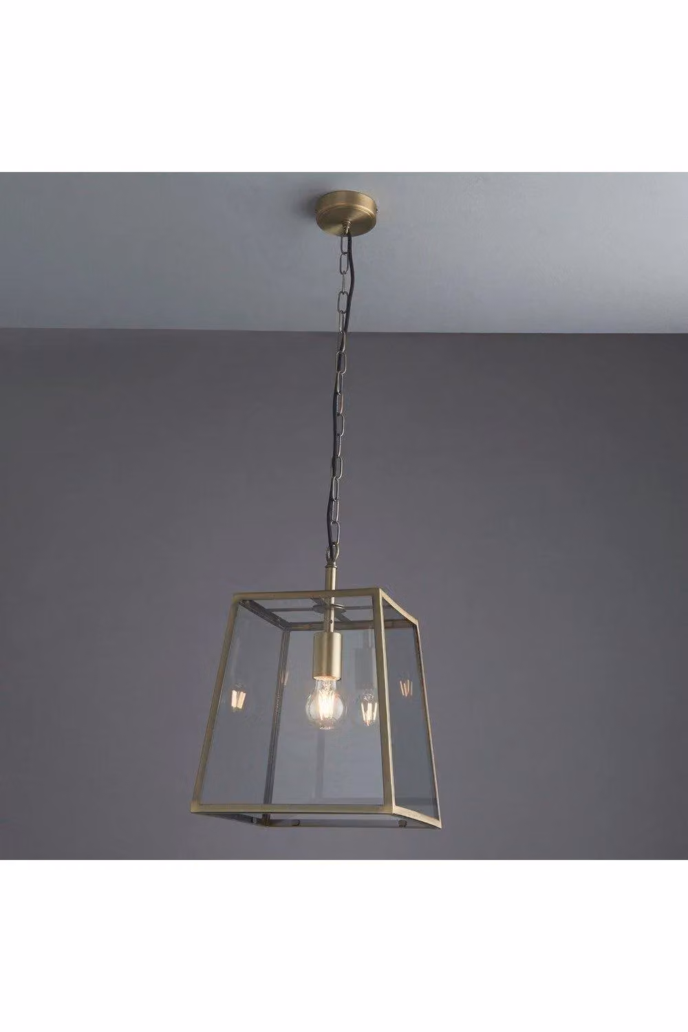 Netlighting Hurst Single Pendant Light with Matt Antique Brass Plate and Clear Glass in Gold – 2