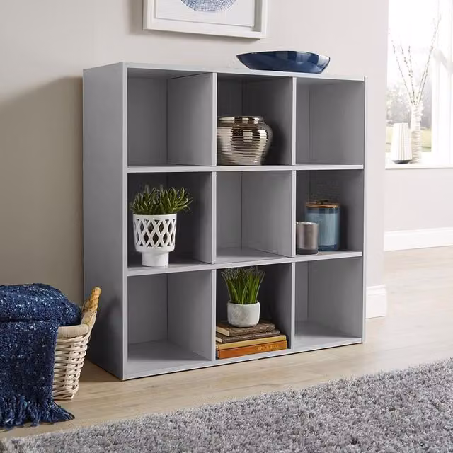 Home Source 9 Cube Storage Shelf Unit in Grey Oak Finish