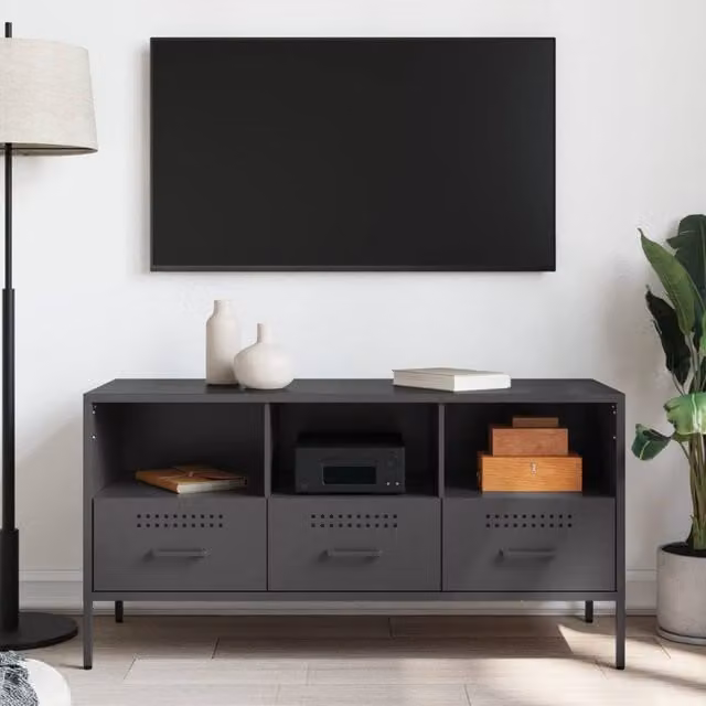 Berkfield Home Industrial Black Metal TV Cabinet W/D/H: 100.5 x 39 x 50.5 cm