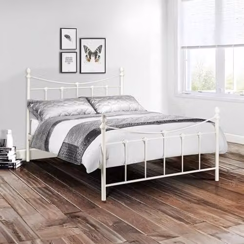 Julian Bowen Rebecca Metal Bed Frame in White and Gold, Double (140 x 200 cm)