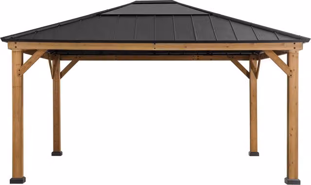 SUNJOY Modern Cedar Wood Gazebo with Polycarbonate Roof and Windows, Anthracite, W: 393 cm, D: 452 cm