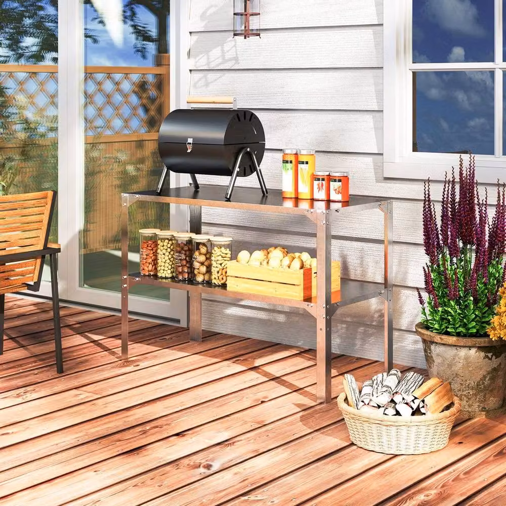 EONLION 2 Tier Metal Potting Bench Table in Silver, Width: 100 cm – 2