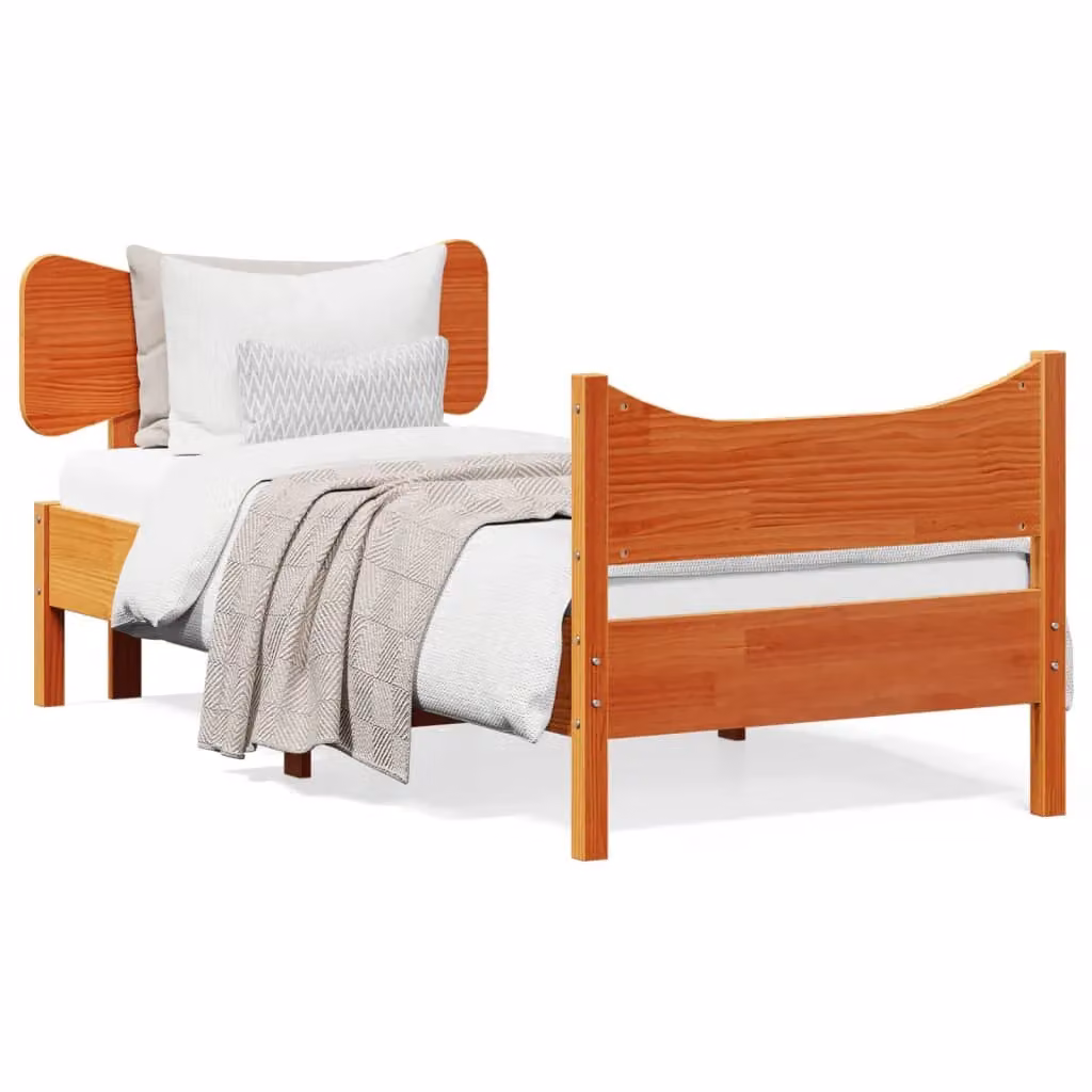 Berkfield Home Small Single Solid Wood Pine Bed Frame in Wax Brown, W/D/H: 75 x 190 cm – 2